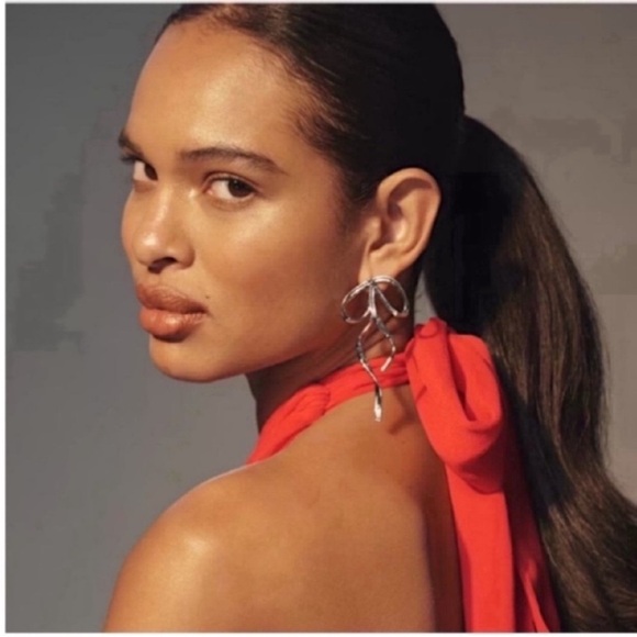 New! Silver Bow Drop Earrings (1037) NWOT - Picture 3 of 4